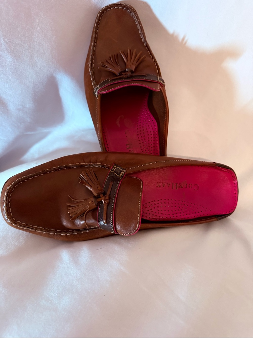 Cole Haan Women’s 8.5 B Brown Leather Tassel Mule Loafers Pink Y2K Preppy